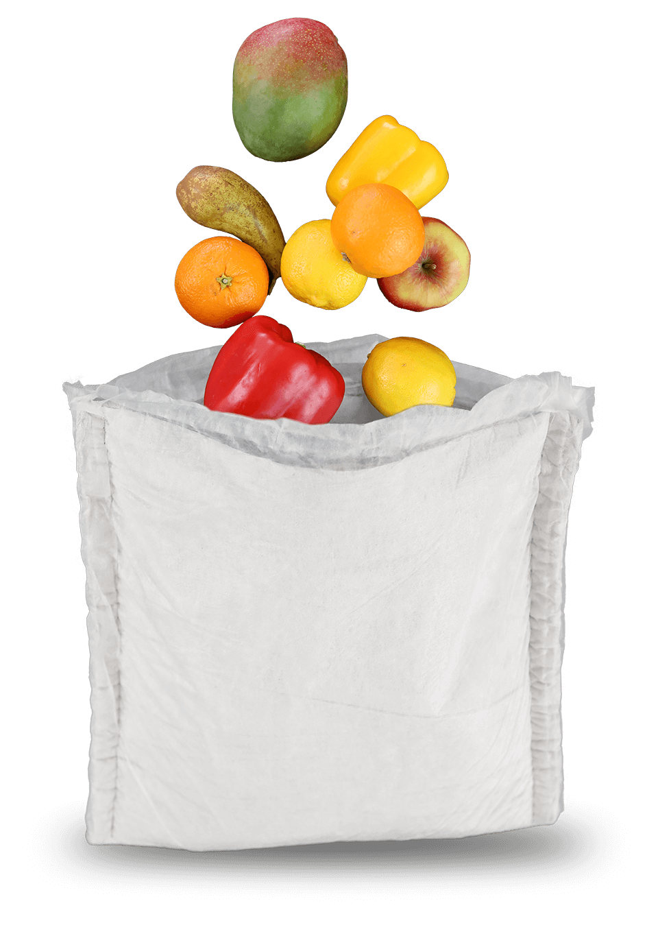 Geöffnete Profümed Isoliertasche mit frischem Obst und Gemüse