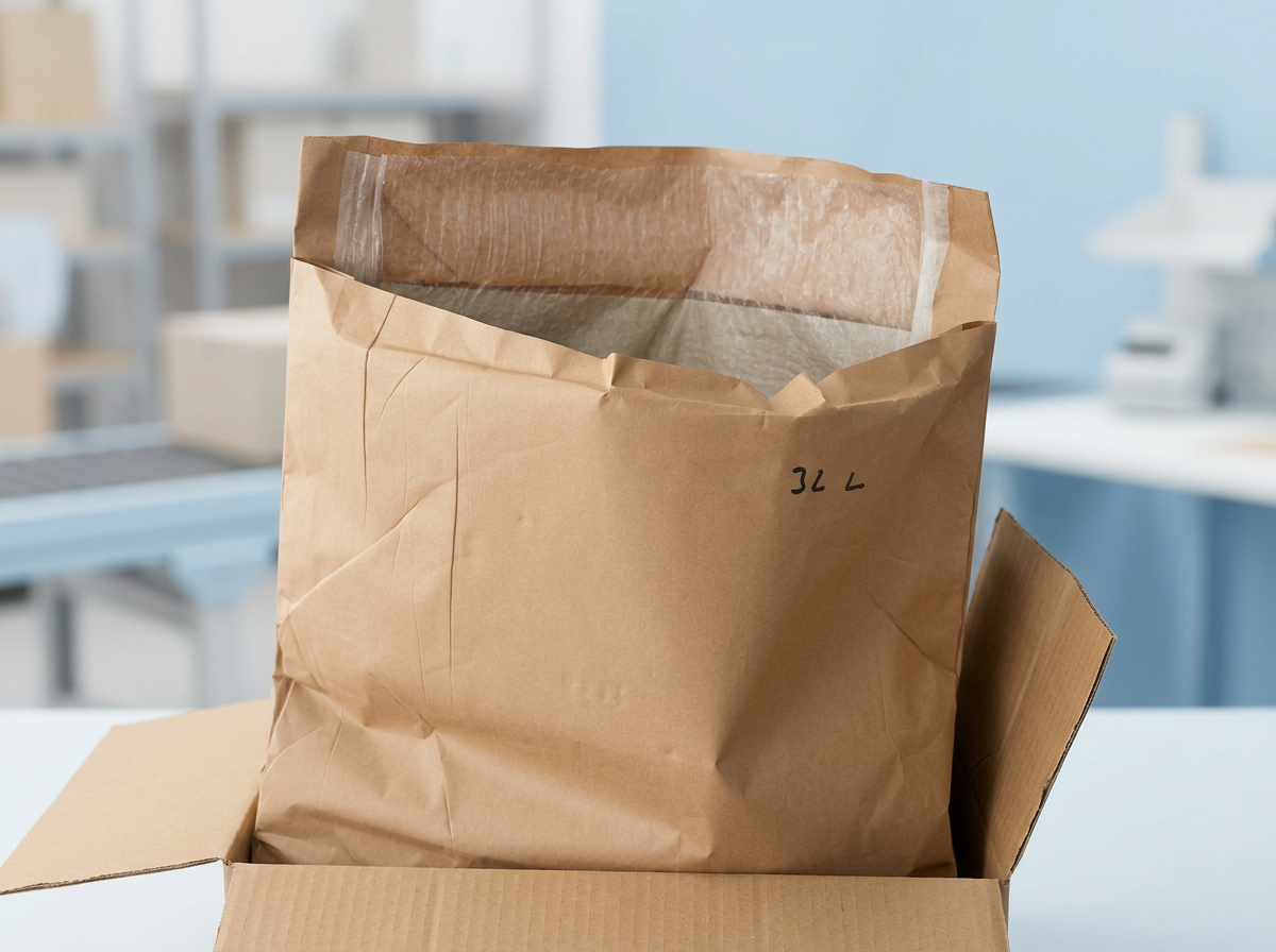 Geöffnete Profümed-Isoliertasche 32 L aus Kraftpapier in einem Versandkarton